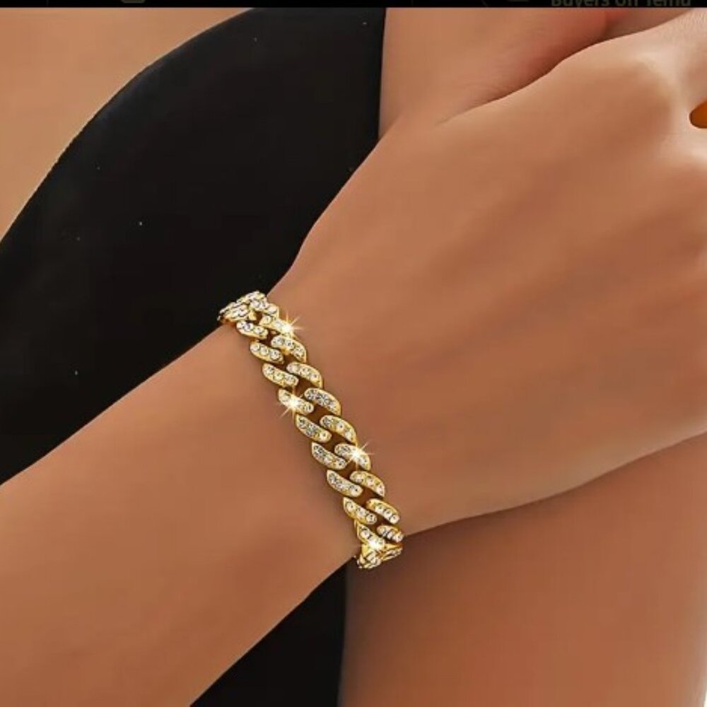 💥9" Chunky Cuban Link Bracelet with rhinestones